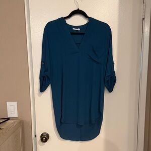 Lush Deep Teal V-Neck Blouse